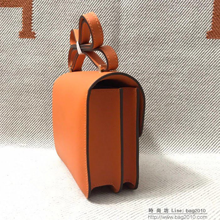 HERMES愛馬仕 H空姐包 進口原廠EP皮 頂級蜜蠟製作 街拍必備單品 橙色金銀 單肩斜挎包  Ama1572